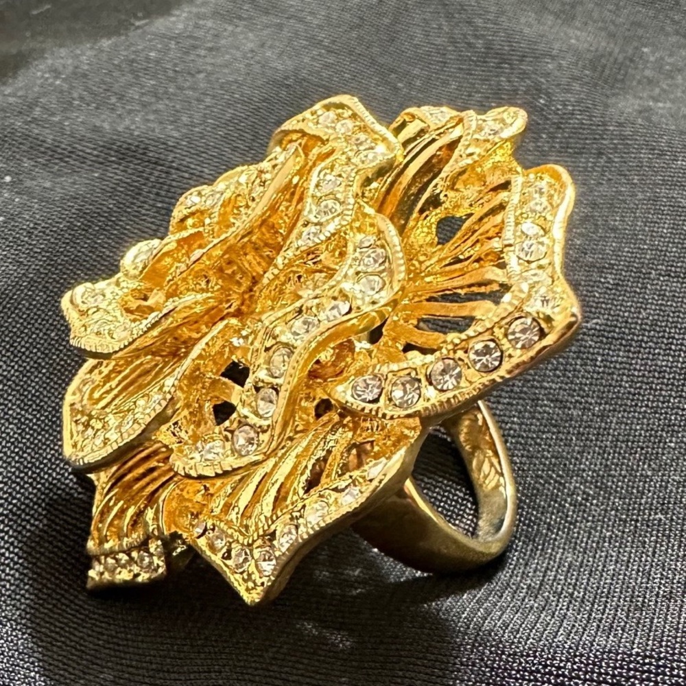 Noir Gold Large Flower Statement Ring - image 2
